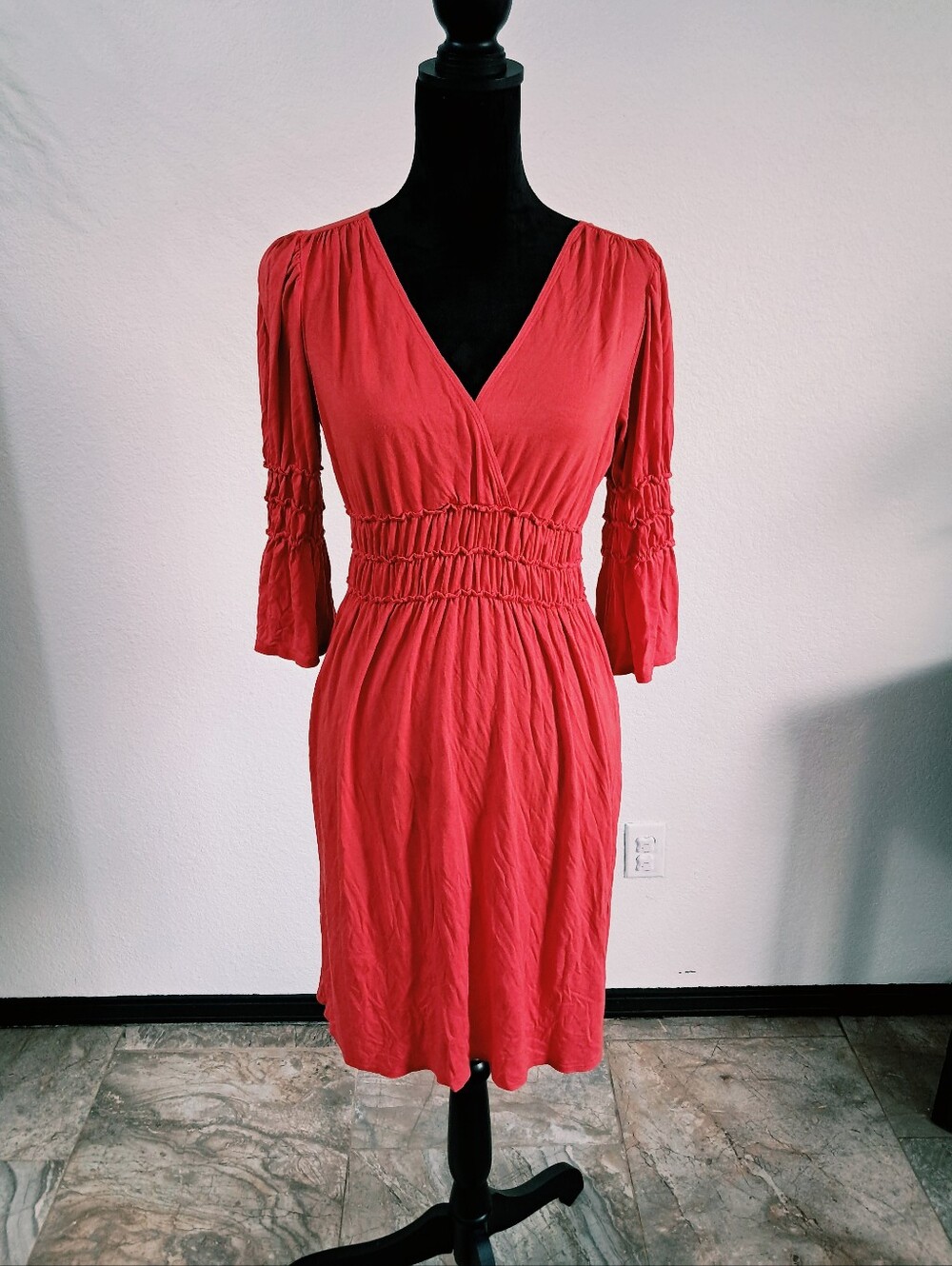 Max Edition Romantic Mini Dress L Cross Over V-Neck Smocked Empire Waist Boho